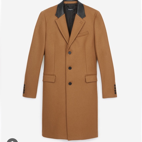 The Kooples LEATHER COLLAR CAMEL BELTED LONG WOOL COAT - size small in men’s - Picture 4 of 16